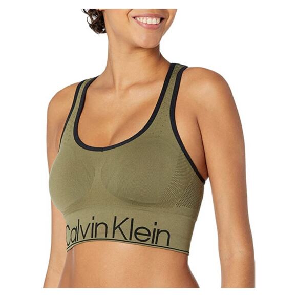 CK  seamless longline Logo Medium Impact Sports Bra Green, XS - Picture 1 of 10